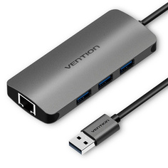Разветвитель для компьютера Vention USB 3.0 M/Gigabit Ethernet+OTG хаб (CHDHA)