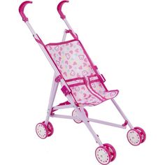 Коляска-трость для кукол Игруша Розовая с мишками и сердечками 53 см