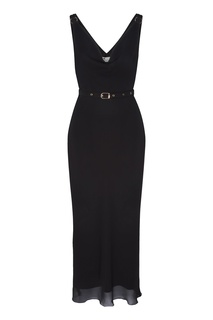 Черное платье с отделкой и поясом Laroom