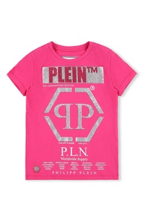 Розовая футболка со стразами Philipp Plein Kids