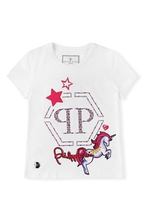 Белая футболка с единорогом Philipp Plein Kids