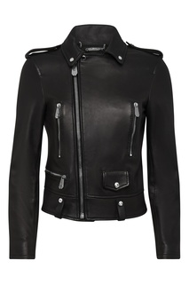 Черная кожаная куртка-косуха с декором Philipp Plein
