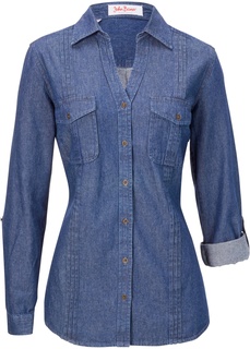 Блузки и туники Удлиненная джинсовая блуза-рубашка Bonprix