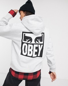 Свободный худи с принтом и логотипом Obey-Серый