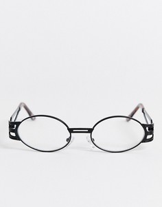 Черные матовые очки с прозрачными стеклами и отделкой на дужках ASOS DESIGN-Золотой