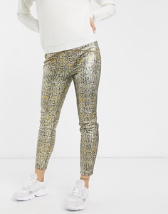 Брюки из искусственной кожи с принтом Free People-Золотой
