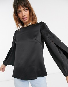 Блузка с разрезами на рукавах Closet-Черный