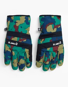 Утепленные перчатки с камуфляжным принтом Planks-Зеленый