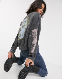 Черный свитшот с принтом драконов Bershka