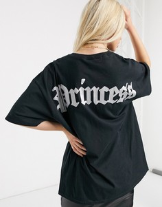 Свободная футболка с принтом "princess" на спине HNR LDN-Черный Honour