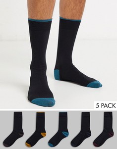 Набор из 5 пар черных носков с контрастной окантовкой New Look-Мульти