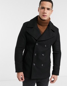 Черное пальто-бушлат из ткани под шерсть Burton Menswear-Черный
