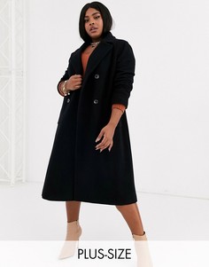 Двубортное длинное пальто из материала с добавлением шерсти Helene Berman-Черный