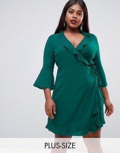 Зеленое платье с запахом и рукавами клеш Outrageous Fortune plus-Зеленый