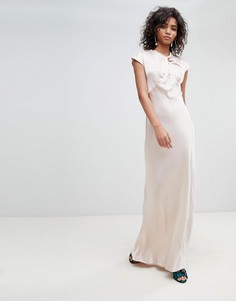 Атласное платье макси с короткими рукавами Ghost-Кремовый