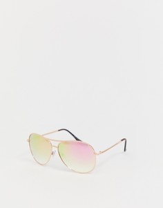 Солнцезащитные очки-авиаторы цвета розового золота с розовыми стеклами River Island-Медный