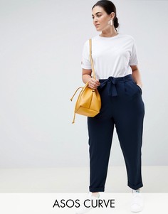Тканые брюки-галифе с завязкой ASOS DESIGN Curve-Темно-синий