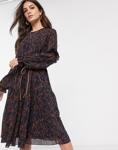 Платье миди с длинными рукавами Y.A.S-Синий