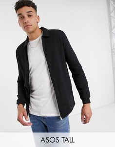 Черная трикотажная куртка Харрингтон с серебристой молнией ASOS DESIGN Tall-Черный