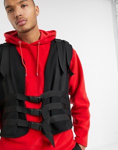 Черный трикотажный жилет в стиле милитари с ремешками ASOS DESIGN