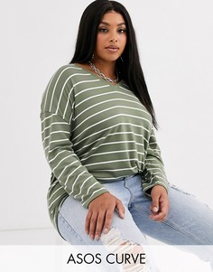 Свободный лонгслив в полоску ASOS DESIGN CURVE-Мульти