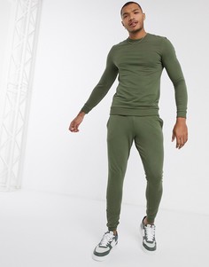 Обтягивающий спортивный костюм цвета хаки ASOS DESIGN-Зеленый