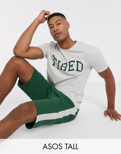 Пижама с шортами и надписью \"tired\" на футболке ASOS DESIGN Tall-Зеленый