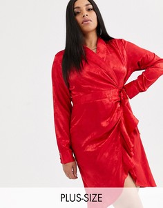Платье из шелковистого жаккарда с запахом Pretty Darling Plus-Красный