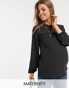 Черная блузка с кружевной вставкой New Look Maternity-Черный