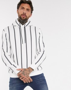 Худи белого цвета с вертикальными полосками Bershka-Белый