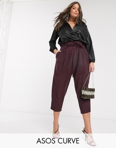 Суженные книзу строгие брюки укороченного кроя с поясом ASOS DESIGN Curve-Красный