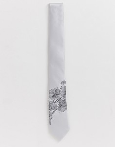Серый галстук с монохромным цветочным принтом Twisted Tailor