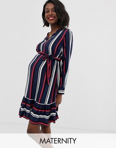 Платье миди в полоску с V-образным вырезом Mamalicious maternity-Мульти Mama.Licious