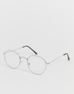 Круглые очки в серебристой металлической оправе с прозрачными стеклами ASOS DESIGN-Серебряный