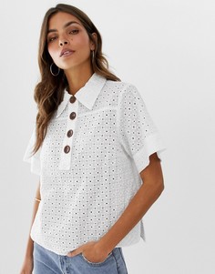 Рубашка с короткими рукавами и вышивкой ришелье ASOS DESIGN-Белый