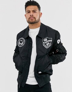 Бомбер с нашивками Alpha Industries-Черный