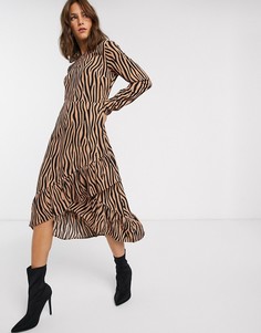 Платье миди с оборкой по краю и принтом "зебра" Vila-Мульти