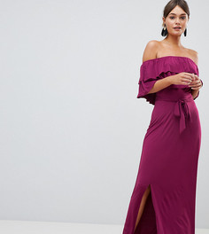 Платье макси с открытыми плечами и ярусными оборками Silver Bloom-Фиолетовый