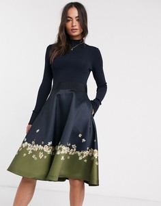 Платье миди с принтом и пышной юбкой Ted Baker-Синий