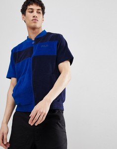 Синий махровый свитшот колор блок на молнии Fila Black Line