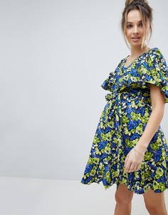 Хлопковый сарафан мини с цветочным принтом и оборками ASOS Maternity-Мульти