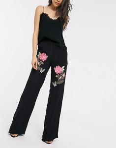 Широкие брюки с вышитыми розами Mille Mackintosh-Черный
