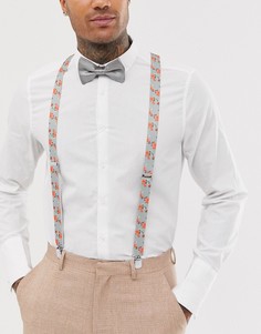 Серый однотонный галстук-бабочка и подтяжки с цветочным принтом ASOS DESIGN