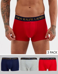 Набор из 3 боксеров-брифов с логотипом на поясе (темно-синие/ серые/ красные) Polo Ralph Lauren-Черный