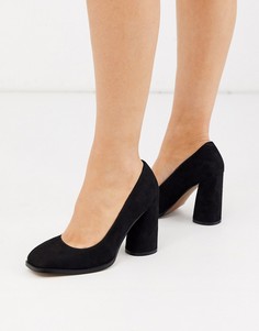 Черные туфли-лодочки на блочном каблуке с квадратным носком ASOS DESIGN-Черный цвет