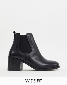 Кожаные ботинки челси на каблуке для широкой стопы Depp-Черный