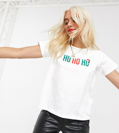 Новогодняя футболка с надписью "HO HO HO" ASOS DESIGN Petite-Зеленый