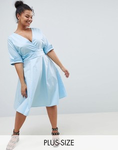 Короткое приталенное платье с V-образным вырезом Uttam Boutique Plus-Синий