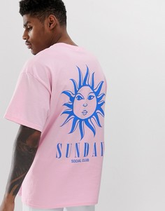 Розовая oversize-футболка с надписью \"Sunday\" на спине New Look-Розовый