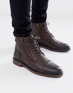Коричневые кожаные ботинки на шнуровке с молнией сбоку Silver Street-Коричневый